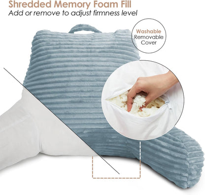 Clara Clark Reading Pillow for Bed Adult – Back Pillow for Sitting in Bed, Standard Bed Pillows for Sitting Up, Foam Chair Pillow, Sage Green Rest Pillow