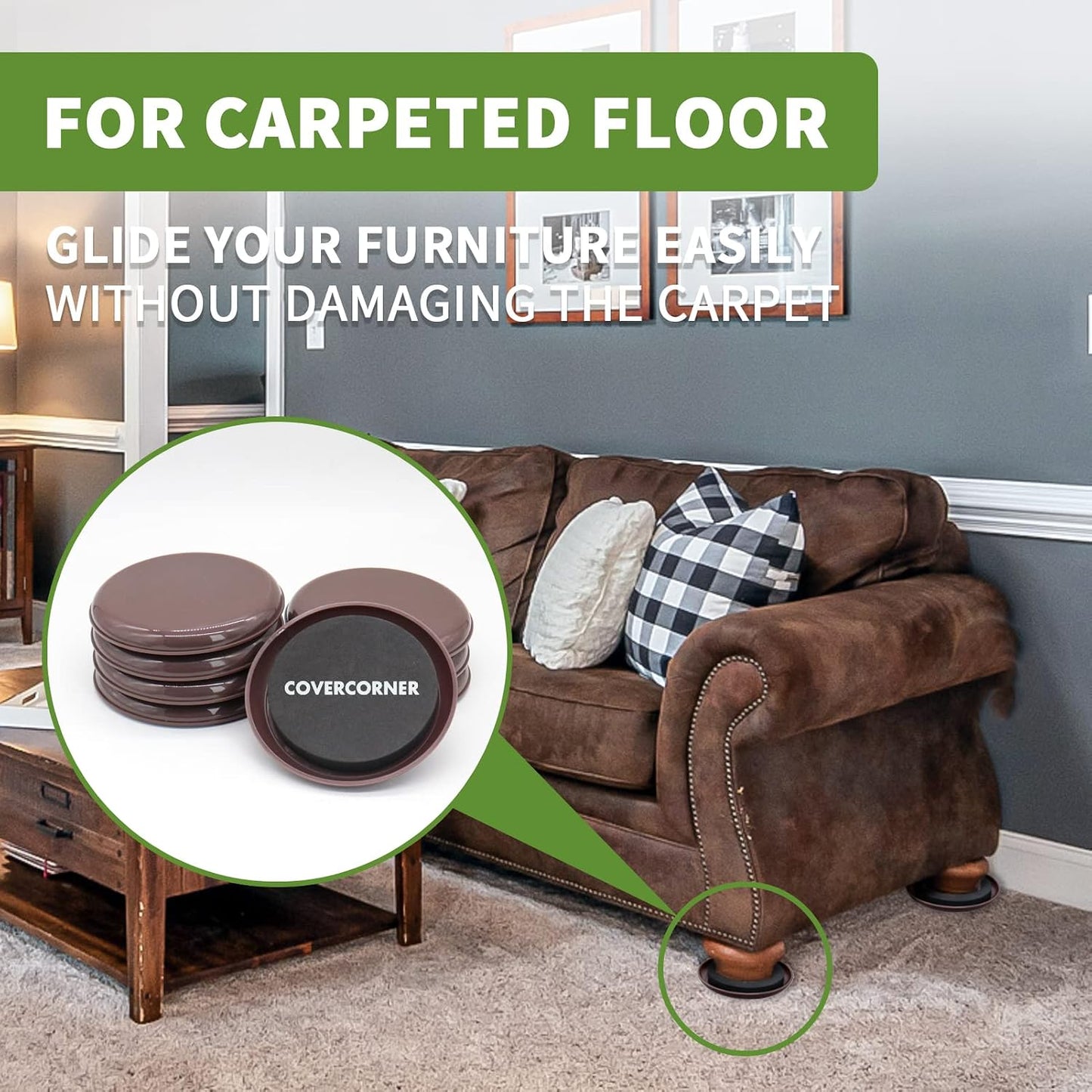 Furniture Sliders for Carpet 8 PCS - 3 1/2" Beige | Furniture Moving Sliders, Chair Leg Floor Protectors, Carpet Sliders for Furniture - Move Your Furniture Easily & Safely