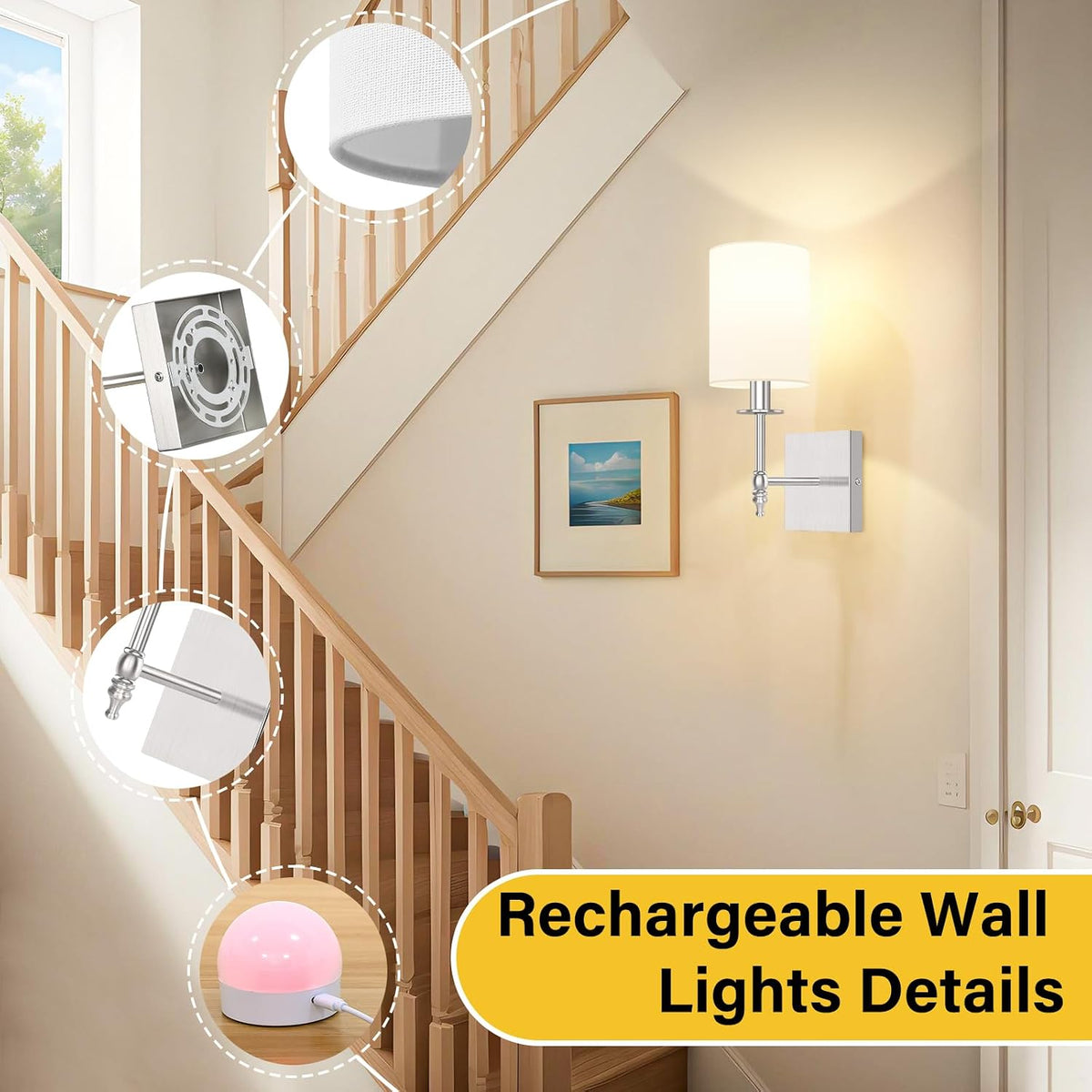 Battery Operated Wall Sconces Set of 2, Rechargeable Sconces with Remote
