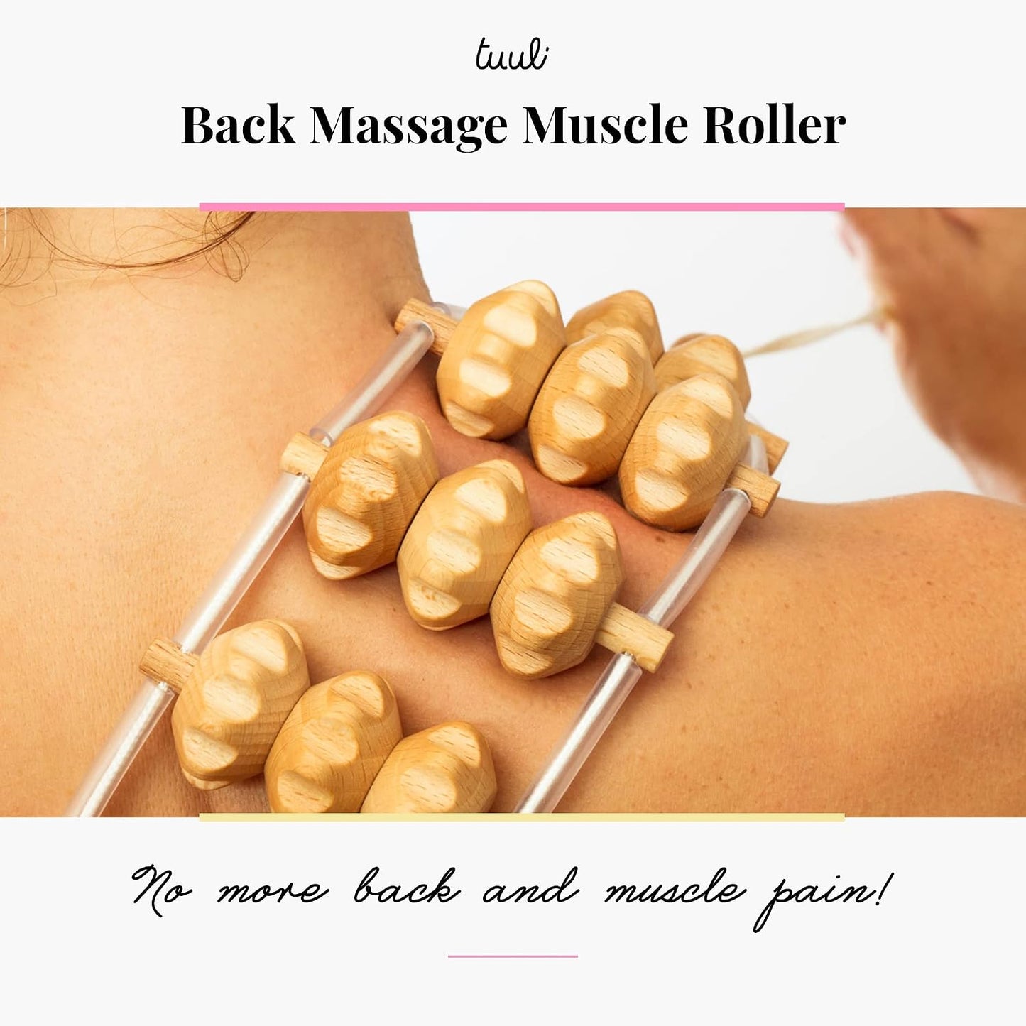 tuuli Accessories – Back Massager with Rollers and Rope, Multi-Functional Back Roller and Neck Massager, Eases Muscle Tension and Supports Skin Health, Muscle Roller 47.2 inches