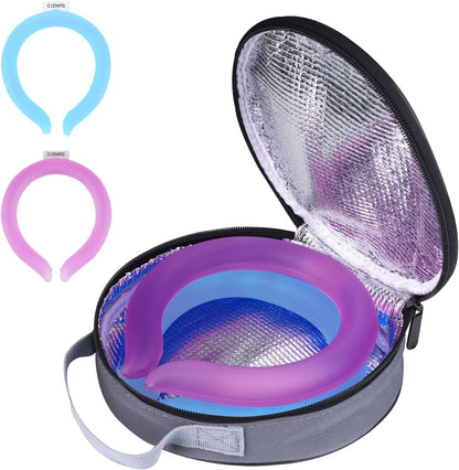 2PCS PCM Neck Cooling Tube with Insulated Bag, Reusable Ice Ring Neck Cooler Wrap, Wearable Neck & Shoulder Cooling Ring for Hot Weather Outdoor Work, TPU Freezable Collar (Blue+Black)