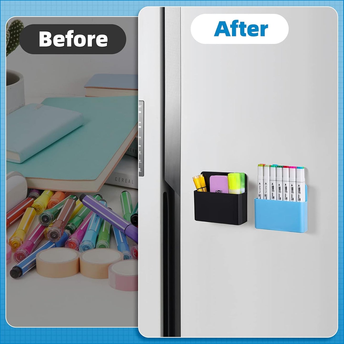 Marbrasse Magnetic Dry Erase Marker Holder,Pen and Eraser Holder for Whiteboard，Magnet Pencil Cup Utility Storage Organizer for Office, Refrigerator, Locker and Metal Cabinets (2 Pack)