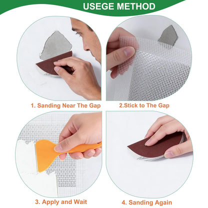 Palmhill 17 Pack Dry Wall Patch Walls,2/4/6/8 Drywall Patch Repair Kit | Self-Adhesive Wall Hole Repair Patch Kit With Fiber Mesh, Putty Knives And Sandpaper For Plasterboard, Ceiling, Wall Damage