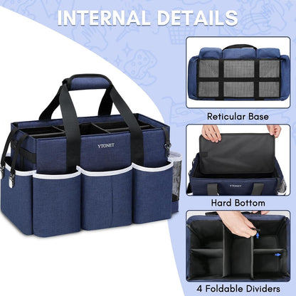 Ytonet Wearable Cleaning Caddy Bag, Large Cleaning Supplies Organizer, Blue | with 4 Foldable Dividers, Shoulder Strap&Waist Strap, Professional Cleaning Bag with Handle for Kitchen Housekeepers Cleaners