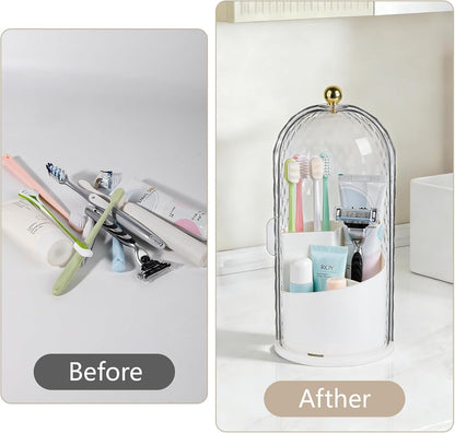 Toothbrush Holder with Cover for Bathroom Countertop, Organizer, White | Rotating 3 Slot Holder for Electric Toothbrushes, Toothpaste, Self Draining Vanity Organizer, Makeup Brush Storage