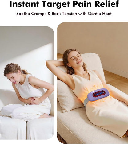 Portable Cordless Menstrual Heating Pad with 4 Heat Levels and 4 Massage Modes,Electric, Fast Large Heating Belly Wrap Belt (Black)