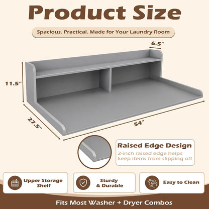 Royxen Laundry Countertop with 2-Tier Shelf Universal Fit, Washer and Dryer Countertop with Storage Space, Shelf Height 11.5 Inches, Solid Wood Core, Walnut