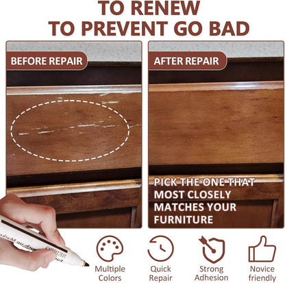 SEISSO Wood Furniture Repair Kit, Touch Up Markers Wood Fillers | Wood Putty with Polish Wax, 12 Colors Wood Repair Kit of Stains, Scratches, Holes, Cracks(40 PCs)