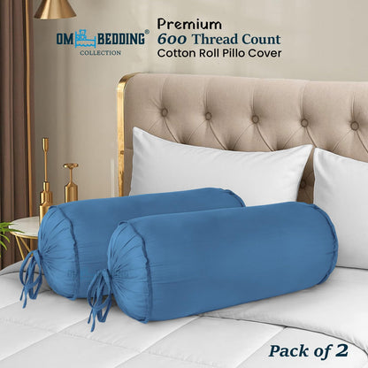 SAHARBEDDINGS 2 Pieces Cervical Neck Roll Pillow Cover with Cotton Bolster Pillowcases for Cylindrical Cushion and Drawstring Closure Round Neck Pillowcase (Plum, Roll Pillow 18x3 Pack of 2)