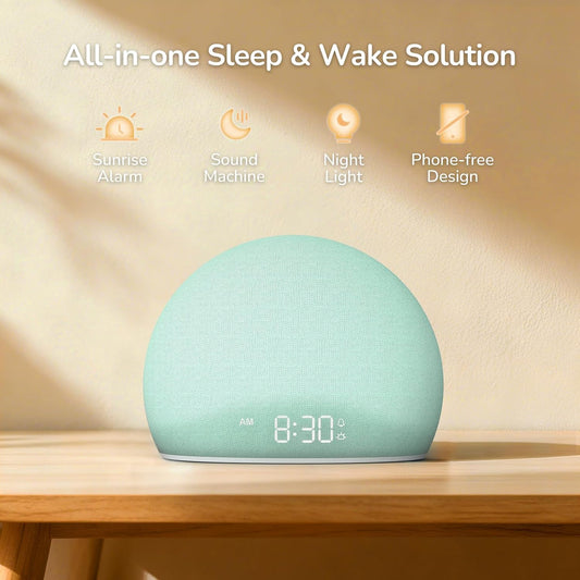 HOUSBAY Sunrise Alarm Clock with White Noise Sound Machine for Bedroom | Wake-Up Light, 5 Gentle Alarm Sounds, 20 Soothing Sleep Sounds, Dimmable Display, Phone-Free Bedside Clock- Teal