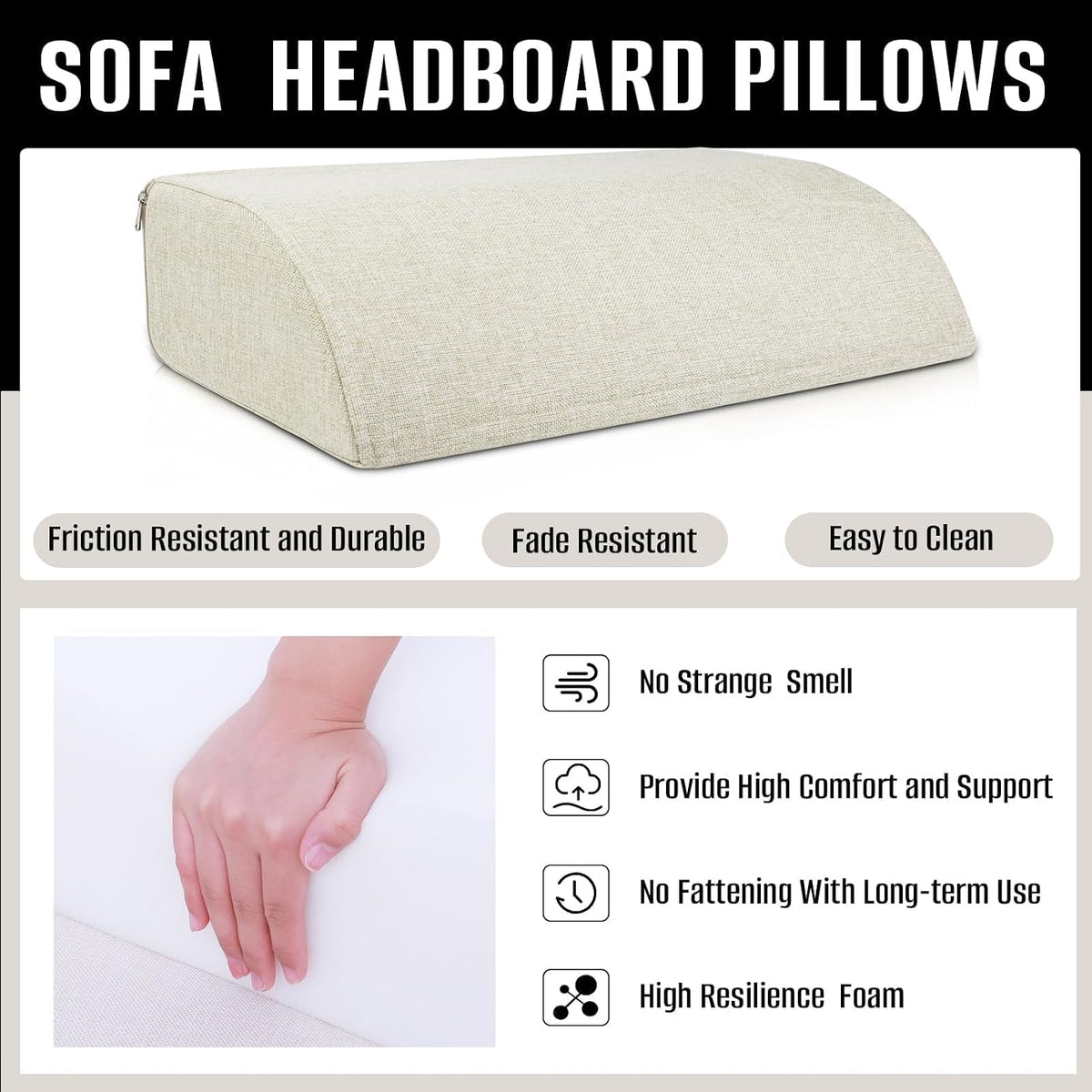2PCS Sofa Couch Back Cushions, Backrest Support Pillow for Elderly,Extra Large Thick Lumbar Support Pillow for Home (6x24x13.2 in, Linen, Medium Grey)