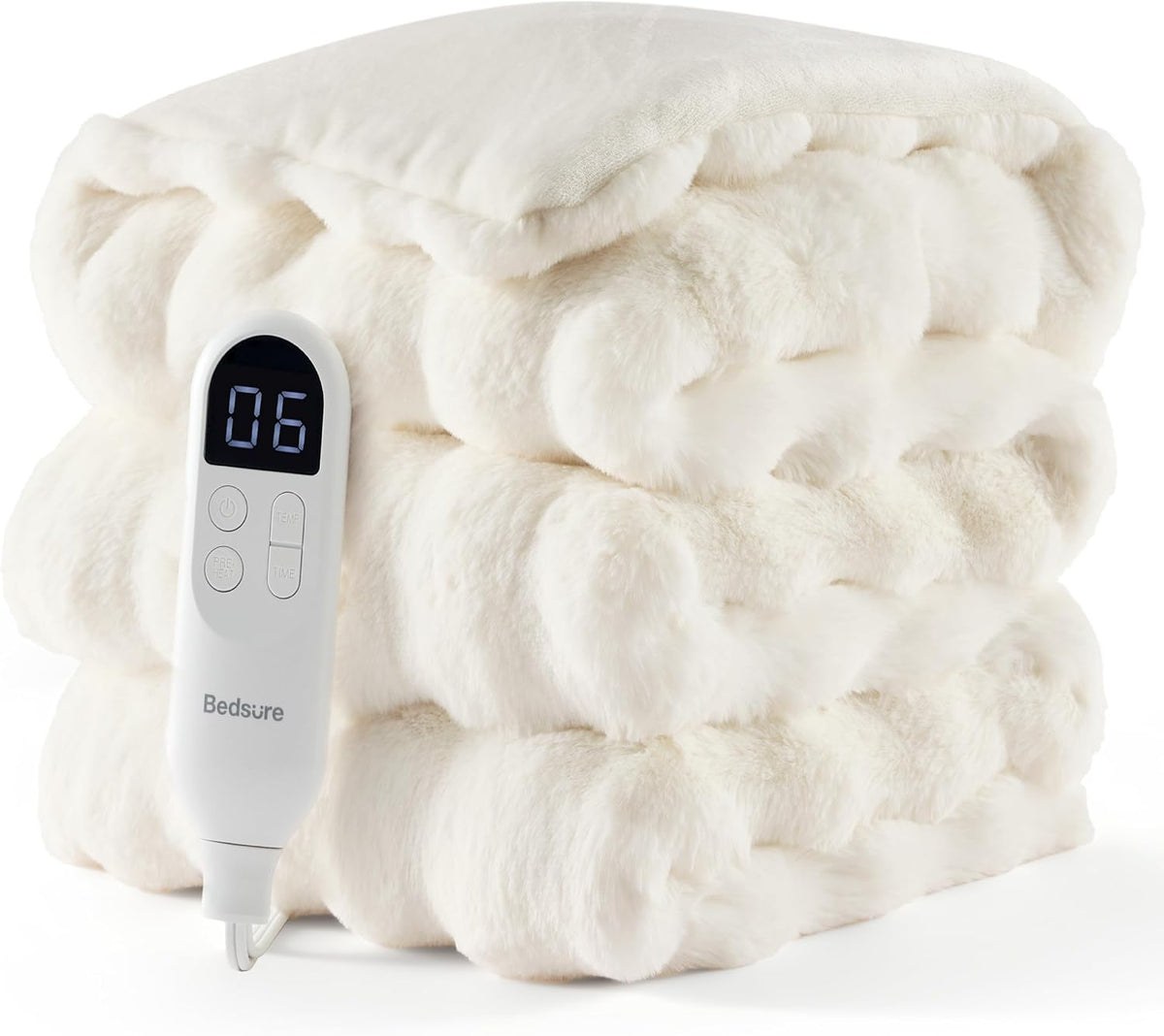 Bedsure Heated Blanket Electric Throw - Thick Striped Fast Heating Electric Blanket with Preheat Function, 6 Heat & 6 Timer (Up to 10H), 8H Auto Off, ETL Certified, Gifts for Women (50"x60", White)