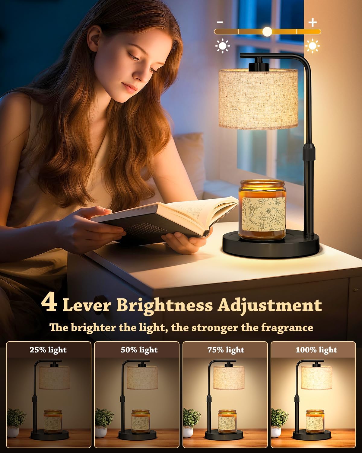 Candle Warmer Lamp with Timer Dimmer, Height Adjustable Modern Farmhouse Candle Warmer, Electric Candle Lamp Warmer with 2 Bulbs, Birthday Gifts for Women Mom, Gift for Home Decor