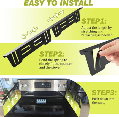 Stove Gap Covers Stainless Steel, Stove Gap Filler Between Stove and Counter, Stove Gap Guards and Range Trim Kit, Easy Retractable Length 13.8" to 27.6", Width 1", Heat-Resistant Stove Guard (2 Pack)