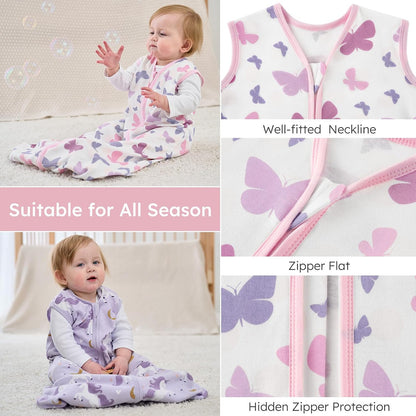Yoofoss Baby Sleep Sack 0-6 Months Wearable Blanket for Babies 100% Organic Cotton 2-Way Zipper TOG 0.5 Toddler Sleeping Sack 3 Pack, Sleep Sacks