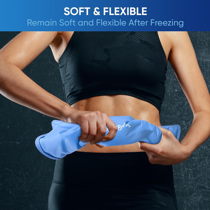 Gel Ice Packs for Injuries Reusable, Flexible Double Sided Cold Packs for Injuries, Ice Pack for Knee, Shoulder, Back, Hip, Leg, Arm (Blue, 8"x5.5", 1PK)