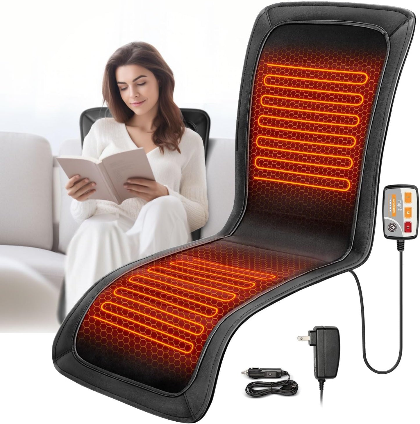 Heated Seat Covers, 43.31”Longer PU Leather Comfortable Seat Cushion, Universal Full Back and Seat Cover for Home Office, Easy to Use Heating Pad for Chairs, Winter Christmas Gift | Universal Full Back and Seat Cover for Home Office, Easy to Use Heating