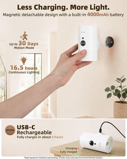 EZVALO Motion Sensor Wall Sconces with Remote, Rechargeable Battery Operated 4000mAh Wall Lights, 3 Color Temperatures & 12 RGB, Wireless LED Lighting for Hallway, Living Room (Brushed Gold, 2 Pack)