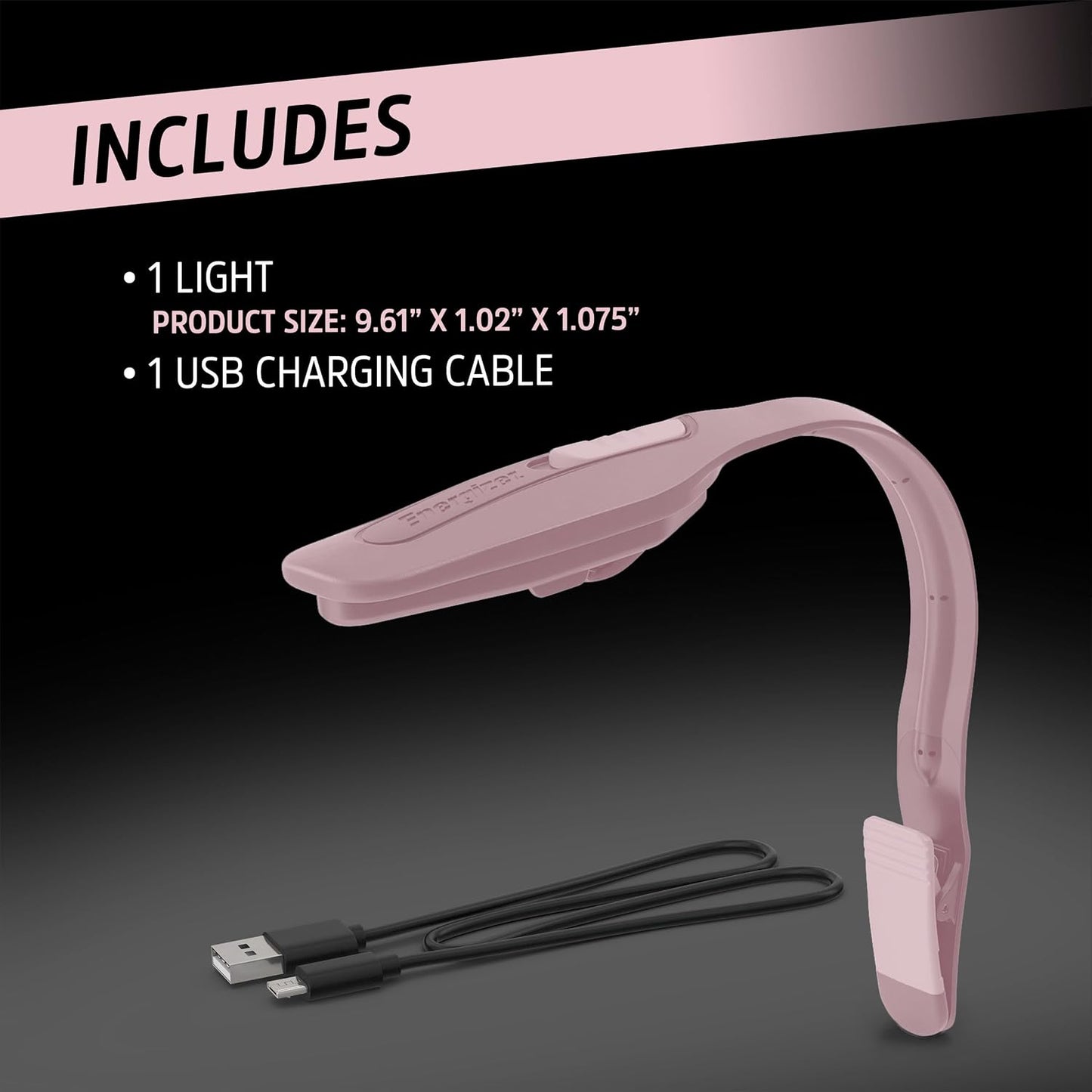 Energizer Flex-R LED Rechargeable Book Light for Reading in Bed, Reading Light with Warm LED Color, Long-Lasting and Lightweight, Pink