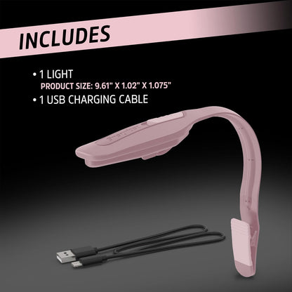 Energizer Flex-R LED Rechargeable Book Light for Reading in Bed, Reading Light with Warm LED Color, Long-Lasting and Lightweight, Pink