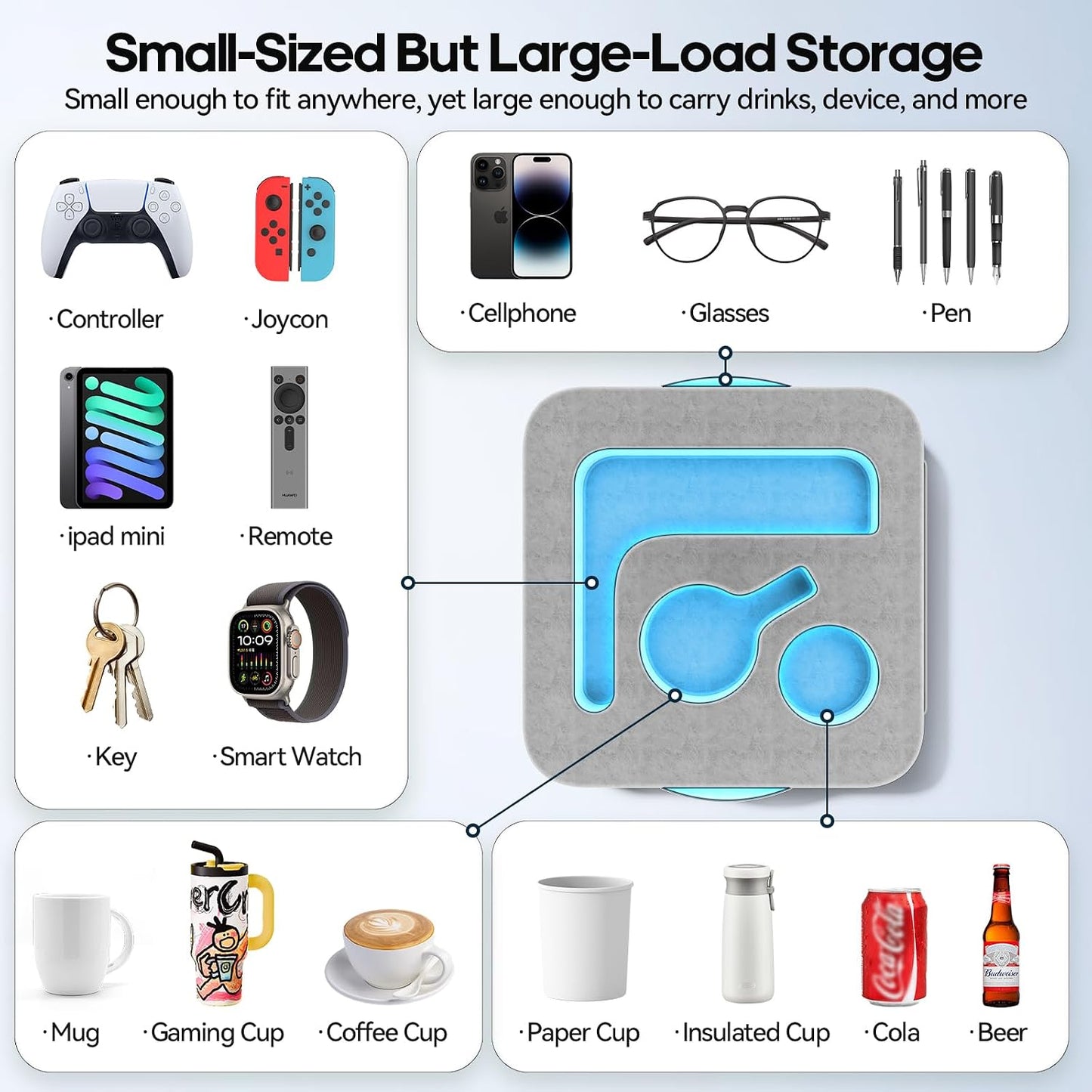 Couch Cup Holder Pillow, Sofa and Bed Caddy for iPad, Kindle, Switch, Game Controller, Remotes, Phones, Small-Sized Cup & Drink Holder for Couch, Bed, Desk, Car, Beach, Bathroom Cup Holder