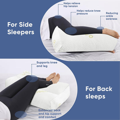 MINUPWELL Knee Pillow for Side Sleepers - Between Leg & Under Knee Pillow for Back Sleepers - Leg Pillow with 850G 7D Alternative for Relieving Leg, Back, and Knee Pain - 100% Cotton Fabric - White