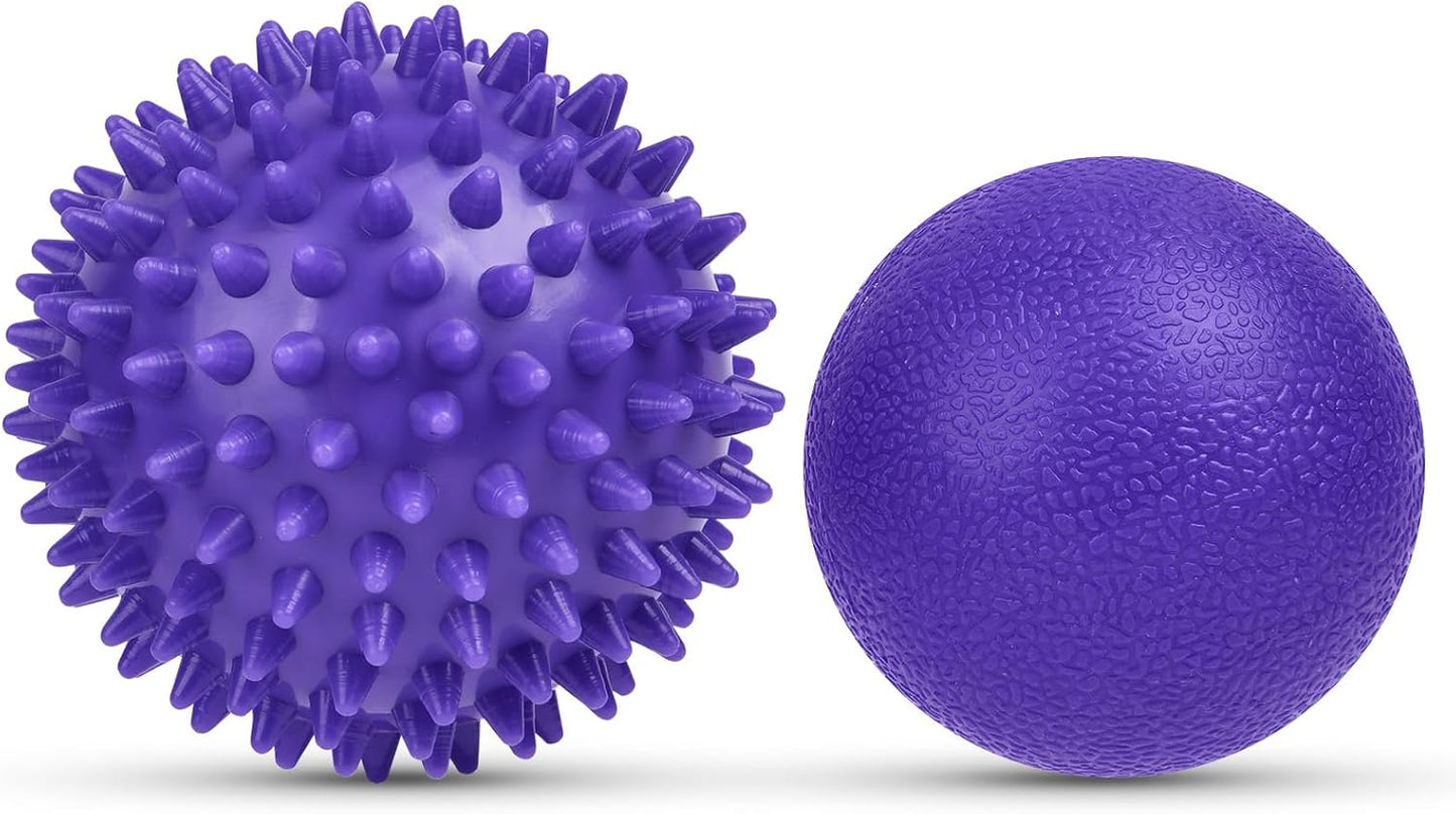 URAQT Spiky Massage Ball Set, 2 Pack Physical Therapy Massage Balls, Hard Lacrosse Ball & Spiky Massage Ball for Myofascial Release and Trigger Point Deep Tissue Massage (Purple)