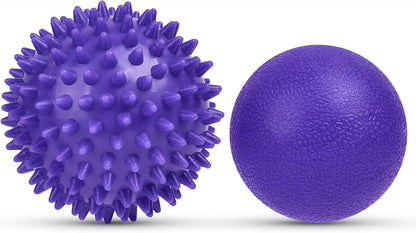 URAQT Spiky Massage Ball Set, 2 Pack Physical Therapy Massage Balls, Hard Lacrosse Ball & Spiky Massage Ball for Myofascial Release and Trigger Point Deep Tissue Massage (Purple)