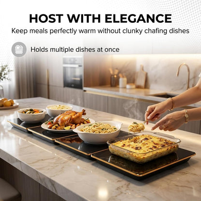 Alpha Living GW-P4 Food Warming Mat – Tempered Glass Top Warming Tray Food Warmers for Parties Buffet – 3 Heat Settings – Child Lock and Timer Functions – Anti-Slip Feet