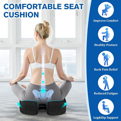 CushyOasis Seat Cushion, Gel Memory Foam Office Chair Cushions, (Black) | Chair Cushion, Anti-Slip Bottom & Removable Cover Tailbone Pain Relief Cushion, Memory Foam Seat Cushion for Office
