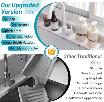 Faucet Mat for Kitchen Sink with Raised Feet, Stone Sink Mat Quick Dry around Faucet, Water Absorbent Stone Tray, Sink Splash Guard & Protectors, Stone Drying Mat for kitchen Counter