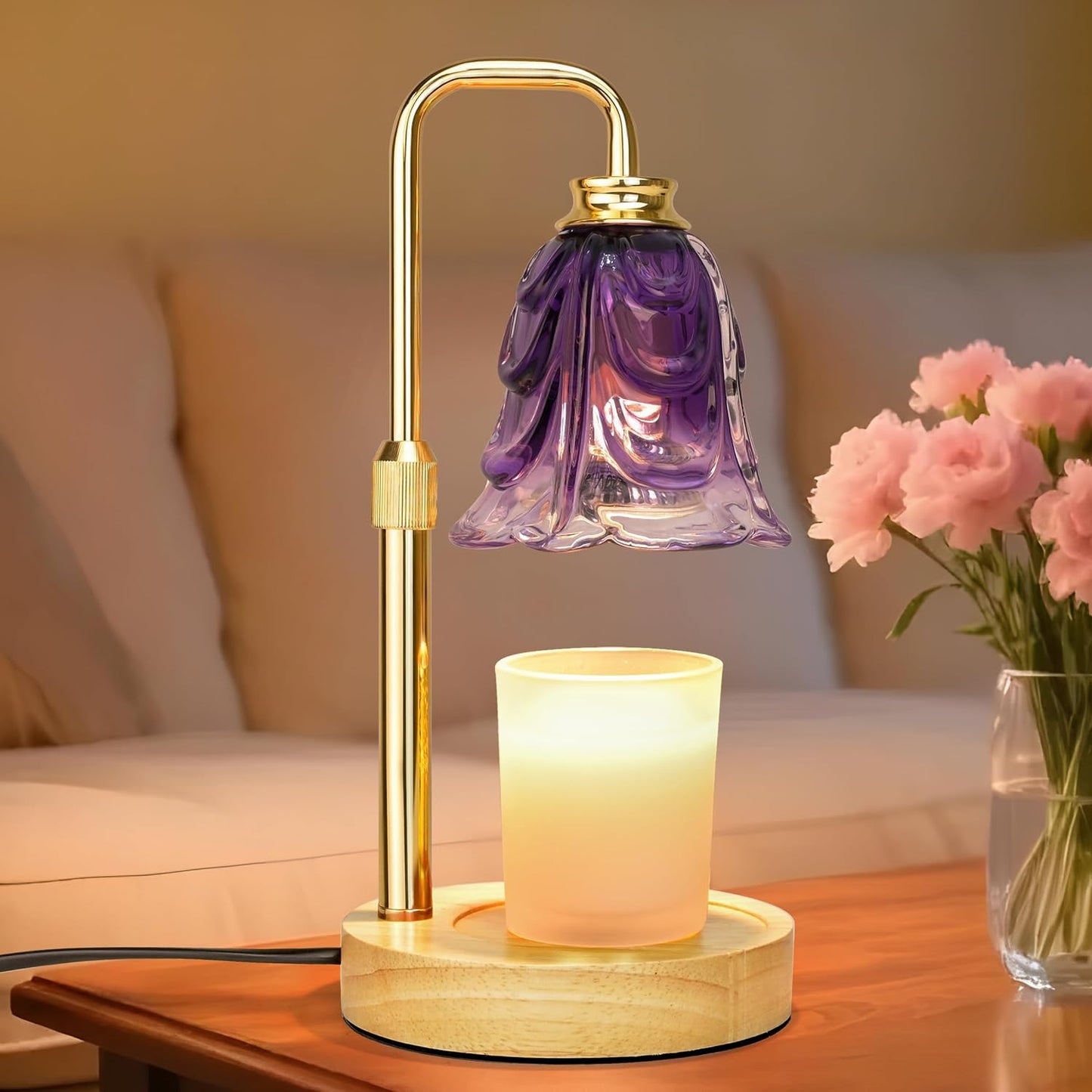 Candle Warmer Lamp with Timer Dimmer, Adjustable Height Pink Tulip Candle Wax Warmer, Christmas Birthday Gift for Mom Women,House Warming Gifts for New Home Bedroom Decor,Flower Pink