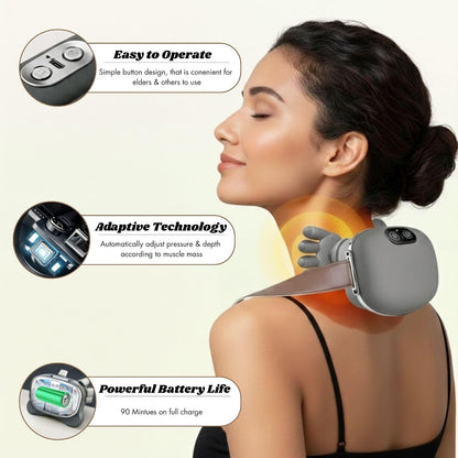 LIVINGPRO Neck & Shoulder Massager with Heat, Deep Tissue Shiatsu with Bionic Palm 4D Kneading, Simulated Human Hand Massage, 3 Adjustable Intensities, Portable Pain Relief for Home & Office