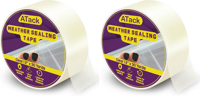 ATack Transparent Window Weather Sealing Tape, 2-Inch x 30 Yards, Clear Window Draft Isolation Sealing Film Tape- No Residue, Surface-Safe, Wood-Safe, Removes Cleanly