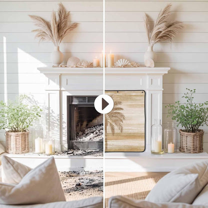 Magnetic Fireplace Cover Beige Summer Palm Tree Fireplace Screen Decorative Tropical Leaves Plant Insulation Fireplace Blocker Save Energy Fireplace Draft Stopper Covers for Living Room 45x34 Inch