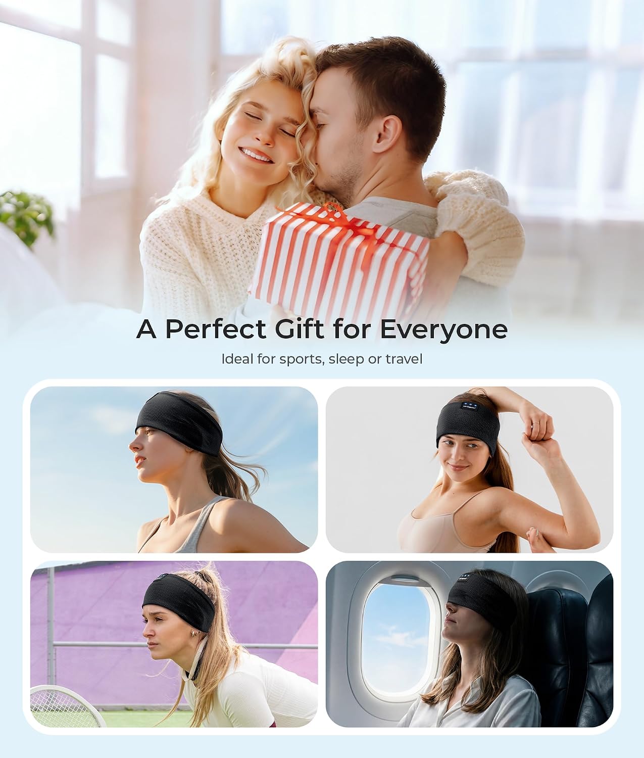 ink-topoint Sleep Headphones Bluetooth Headband, Wireless Sports Earphones | Sleeping Headphone for Side Sleepers with HD Stereo Speakers Breathable Headbands for Running, Yoga, Travel, Women&Men