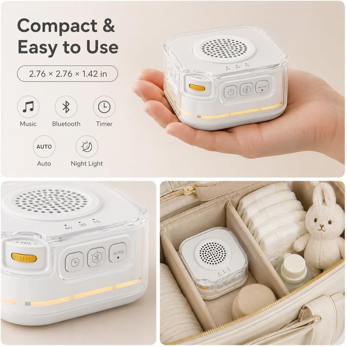 White Noise Machine for Baby Sleep, Bluetooth Speaker for Nursery Travel
