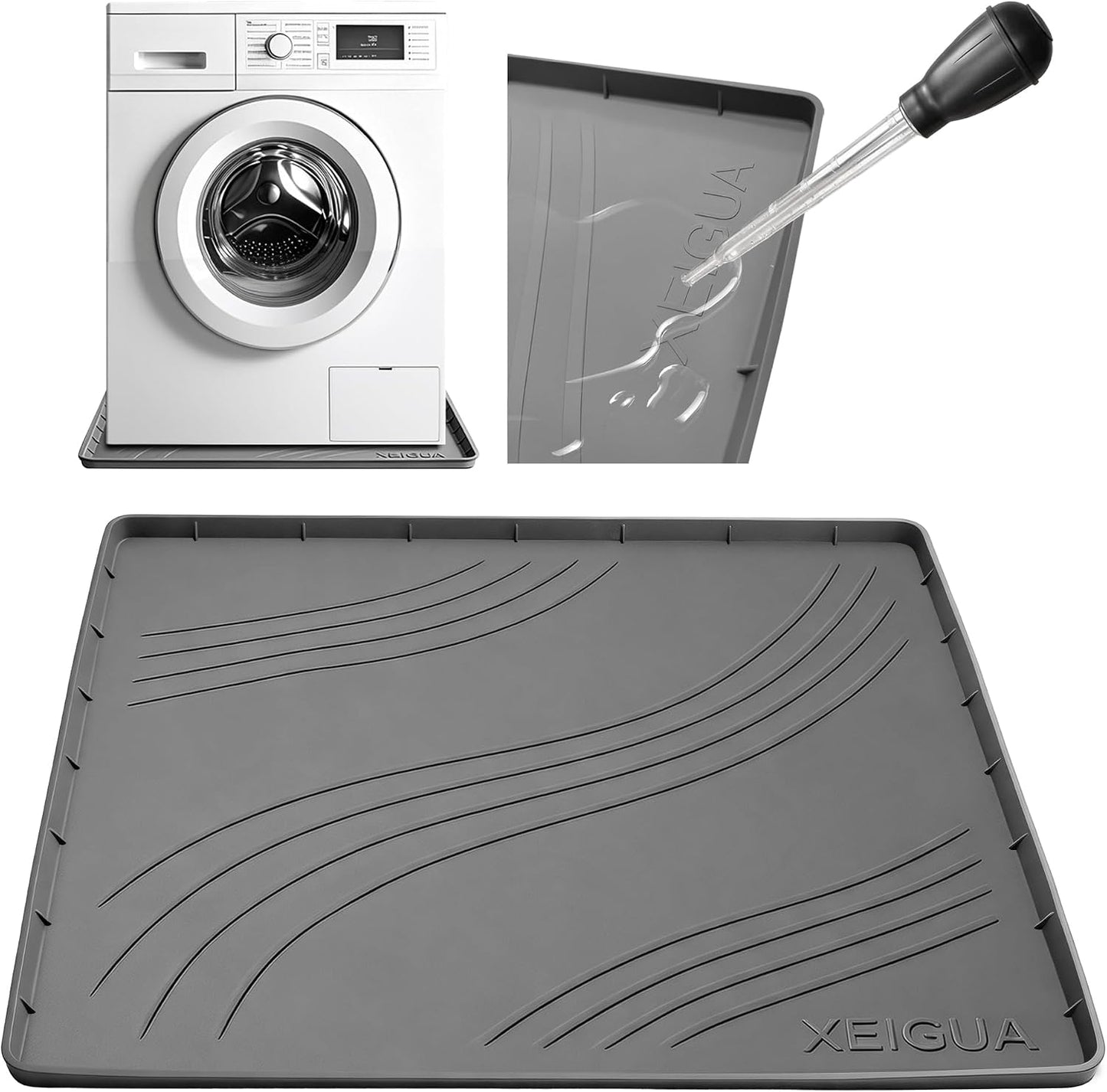 Washing Machine Pan, Drain Pan, Large 33×30/4 LBS Silicone Drain Pan, Waterproof Non-Slip Drip Tray with Raised Edge, Anti-Vibration Floor Leak Protector for Washer, Dryer and Laundry Room