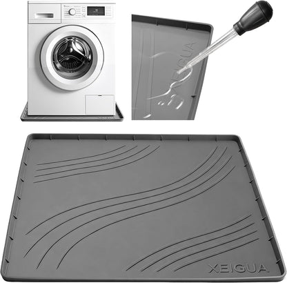 Washing Machine Pan, Drain Pan, Large 33×30/4 LBS Silicone Drain Pan, Waterproof Non-Slip Drip Tray with Raised Edge, Anti-Vibration Floor Leak Protector for Washer, Dryer and Laundry Room