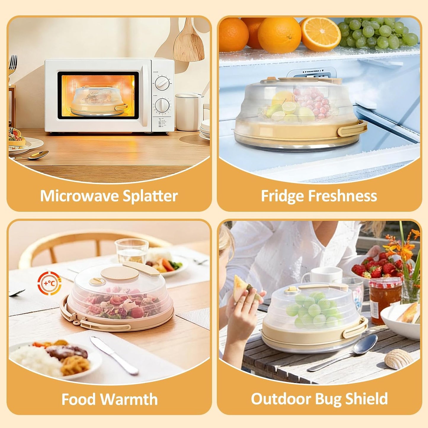 10” Microwave Splatter Cover with Water Steamer and Anti-Spill Base Plate | Built-in Seasoning Box, Collapsible Microwave Cover for Food with Handle & Hanging Hole, Vent Adjustable, BPA-Free, Reusable