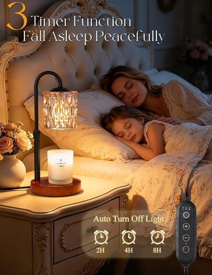 Briever Dimmable Candle Warmer Lamp with Timer, Height Adjustable Electric Candle Wax Warmer, Christmas Birthday Gifts for Women Mom, House Warming Gifts New Home Room Decor, Black Solid Wood Base
