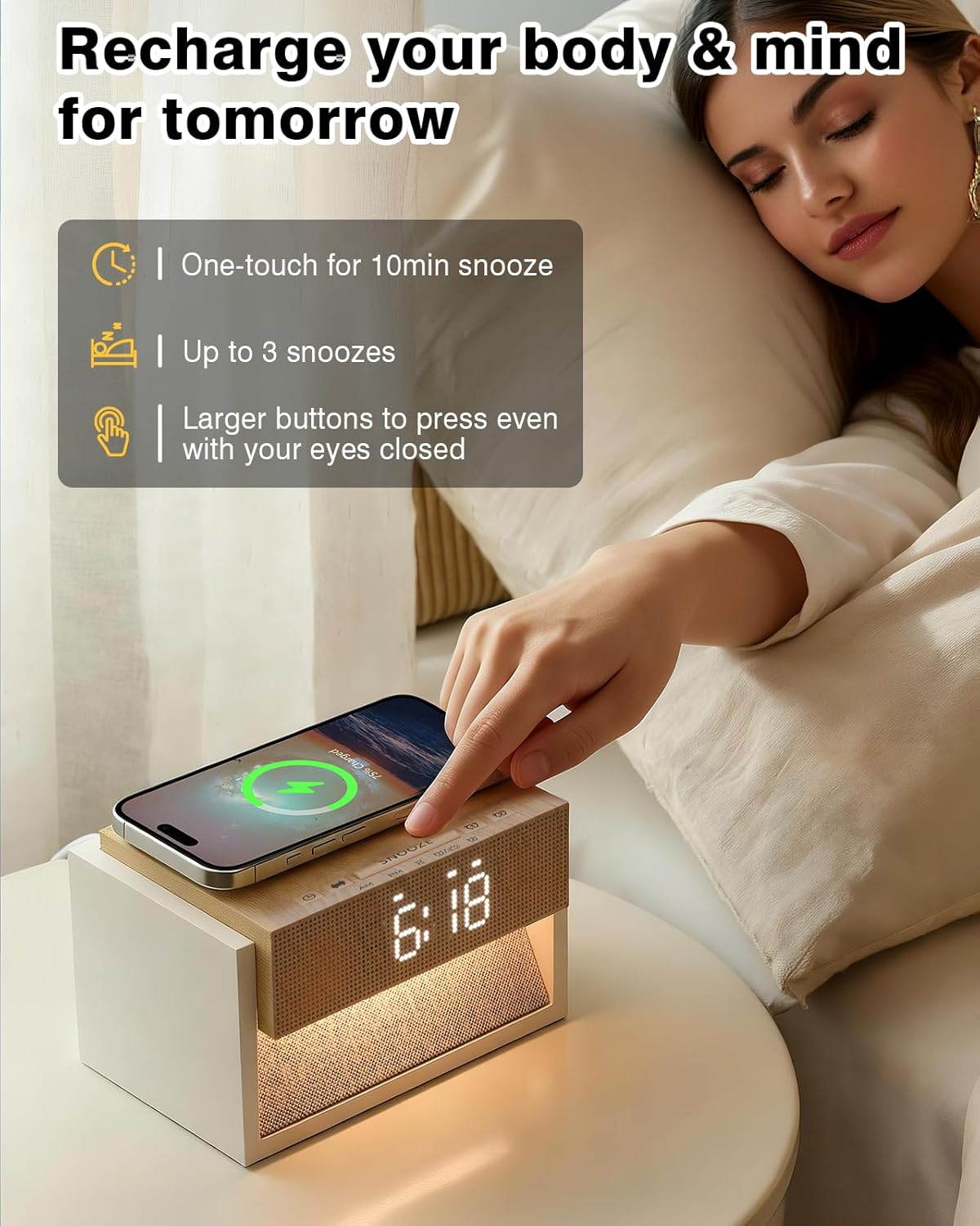 Sunrise Alarm Clock with Sound Machine, Bedroom Clock with Wireless Charger & 20 Soothing White Noise, Wake Up Sunlight Simulator for Adults