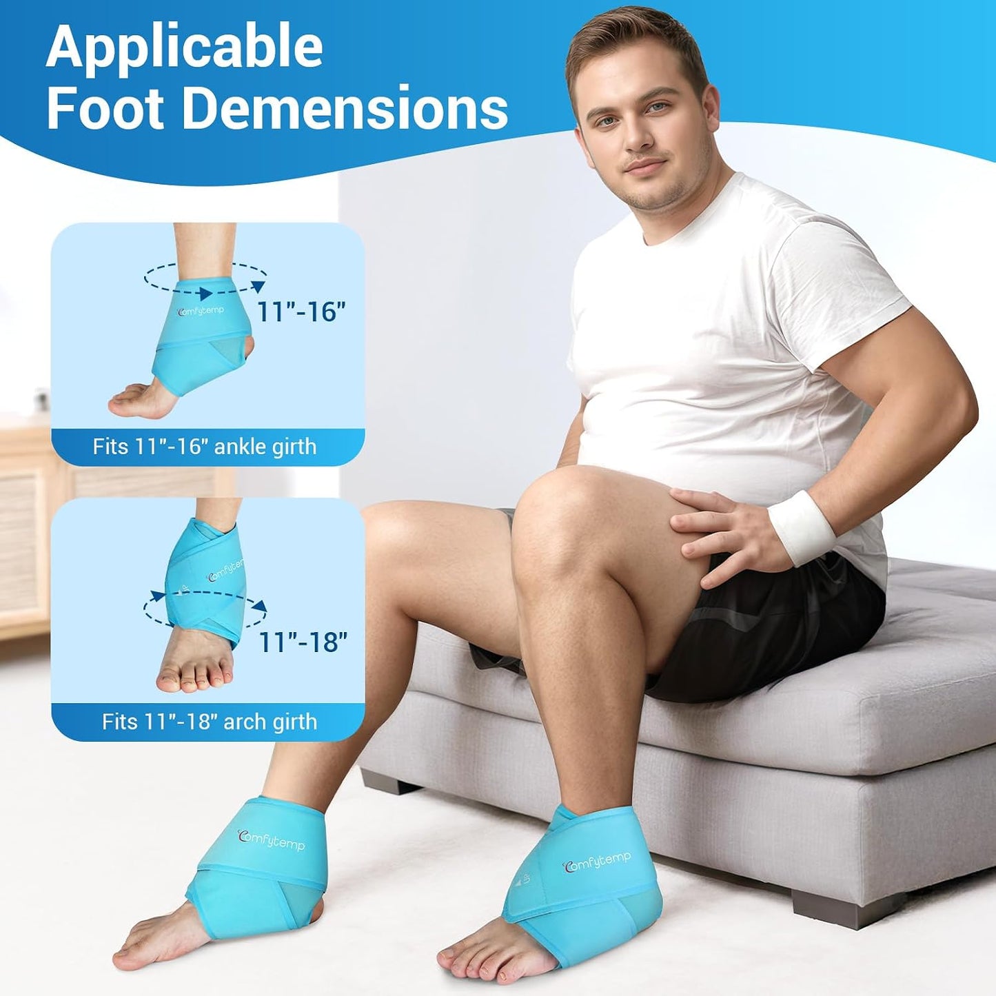 Comfytemp Ankle Ice Pack Wrap for Plantar Fasciitis, Swelling, Foot Pain Relief, FSA Eligible HSA, Gel Packs for Injuries Reusable, Hot Cold Compress for Achilles Tendonitis, Sprained Ankles, 2 Packs