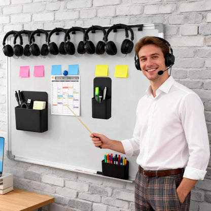 2-piece Black Hangable Dry Erase Pen Holder, Refrigerator, Whiteboard | Waterproof Oxford Cloth and PVC, Clear Window for Easy Identification, Reinforced Eyelets, Great Capacity