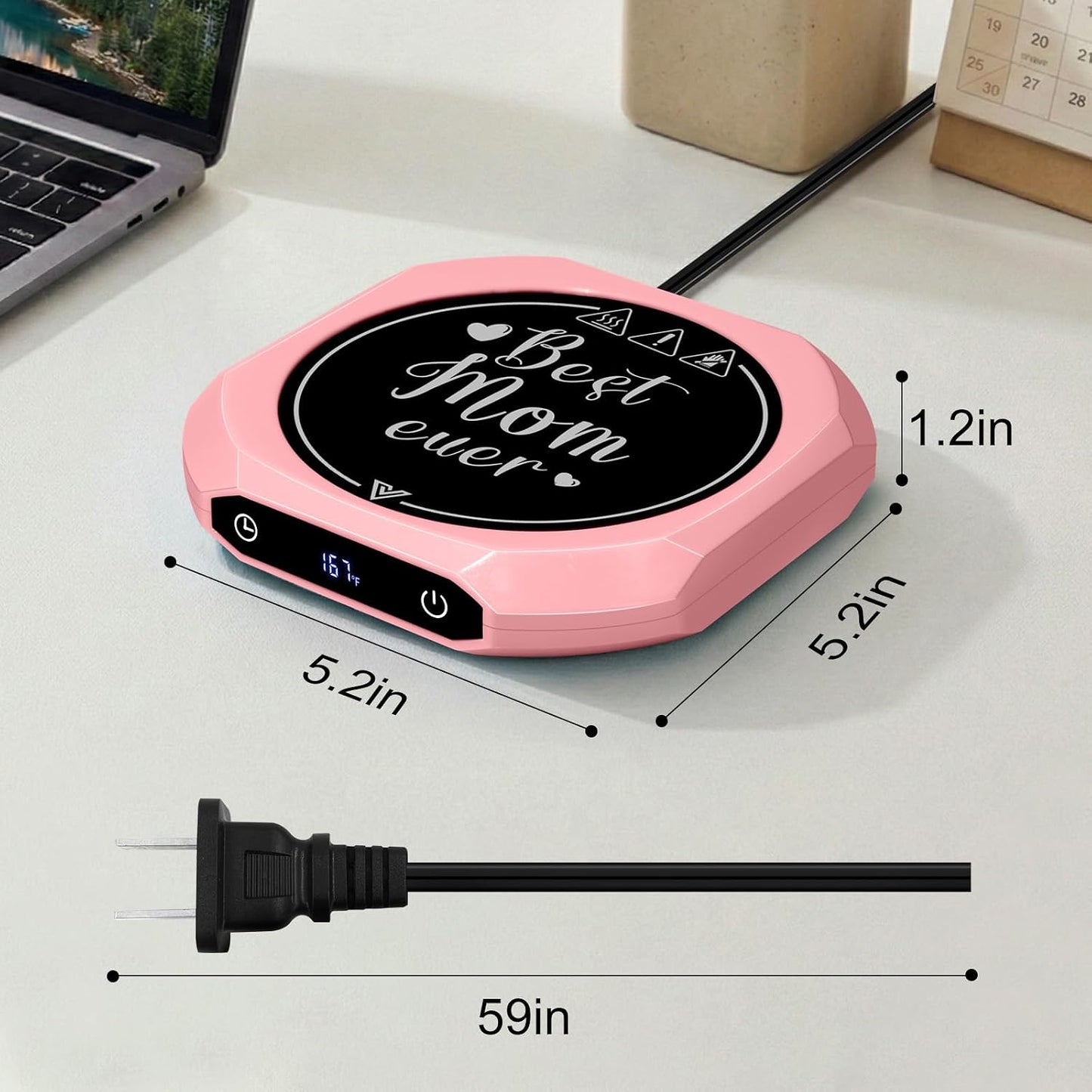 Coffee Mug Warmer with Timer for Desk, Auto Shut Off, Pink | 40W Fast Warmer & 3 Temp; Smart 1-12H Timer & Auto Shut-Off; Compact Pink Hot Plate for Desk; Ideal Gift for Mom & Wife