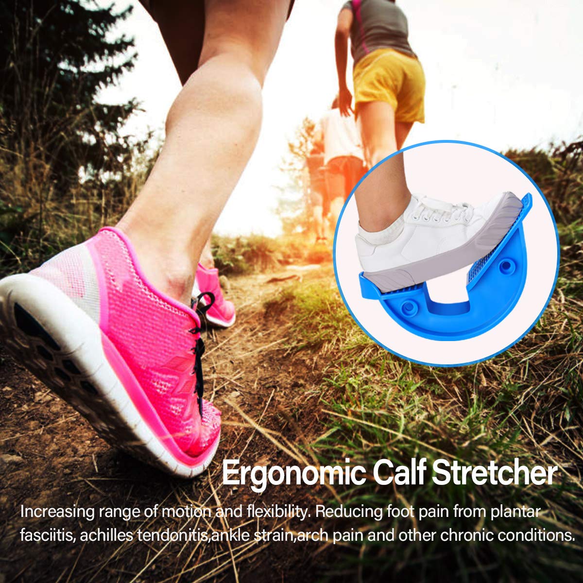 Foot Rocker Calf Stretcher Ankle Plantar Board for Achilles Tendonitis, Muscle Stretch, Feet and Shin Splint Pain Relief - Improve Calf Flexibility, Ankle Mobility - Rose