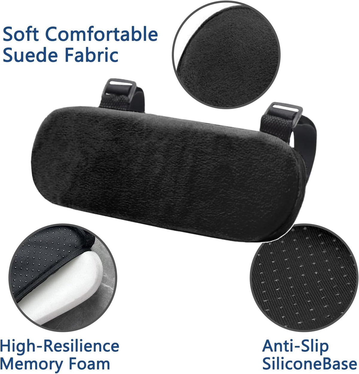 Office Chair Armrest Covers – Memory Foam Armrest Pads Ergonomic Forearm Support Pillow with Non-Slip Cushion for Office Chairs Gaming Chairs Wheelchairs (Black, Set of 2)