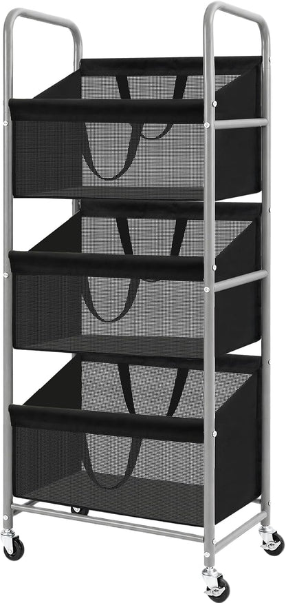 STO STO 3-Tier Vertical Rolling Laundry Hamper, Removable Bags, Black Mesh | 120L Capacity, Space-Saving Vertical Design, Rust-Resistant Steel Frame, Lockable Wheels, Ideal for Apartments & Small Spaces