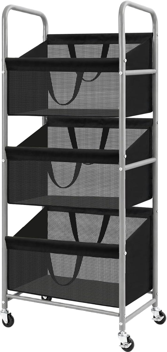STO STO 3-Tier Vertical Rolling Laundry Hamper, Removable Bags, Black Mesh | 120L Capacity, Space-Saving Vertical Design, Rust-Resistant Steel Frame, Lockable Wheels, Ideal for Apartments & Small Spaces