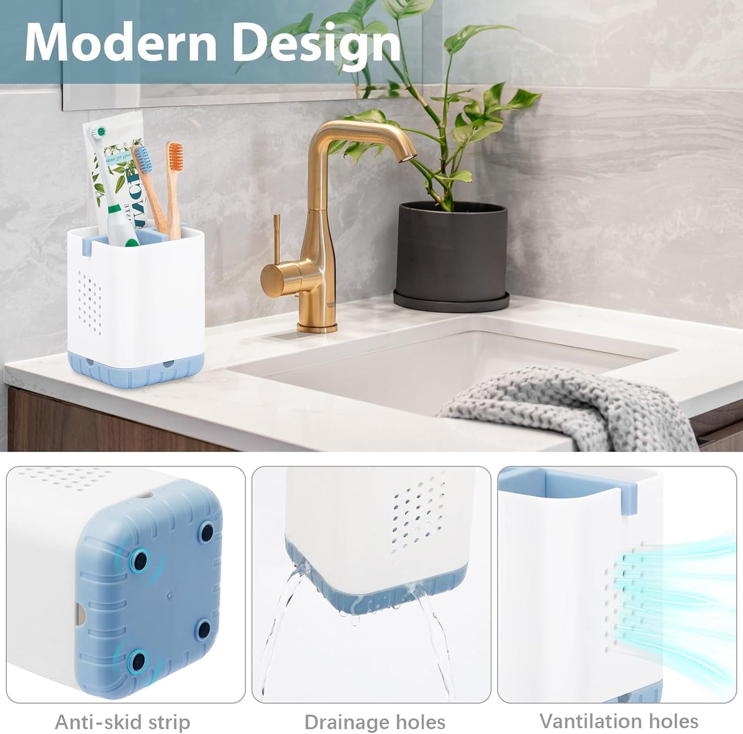 Boperzi Toothbrush Holders, Kids Toothbrush Holder with Drainage, Detachable Anti-Slip Electric Toothbrush Holder, Toothpaste Organizer Storage Caddy for Bathroom Countertop, Shower, Kitchen, Vanity